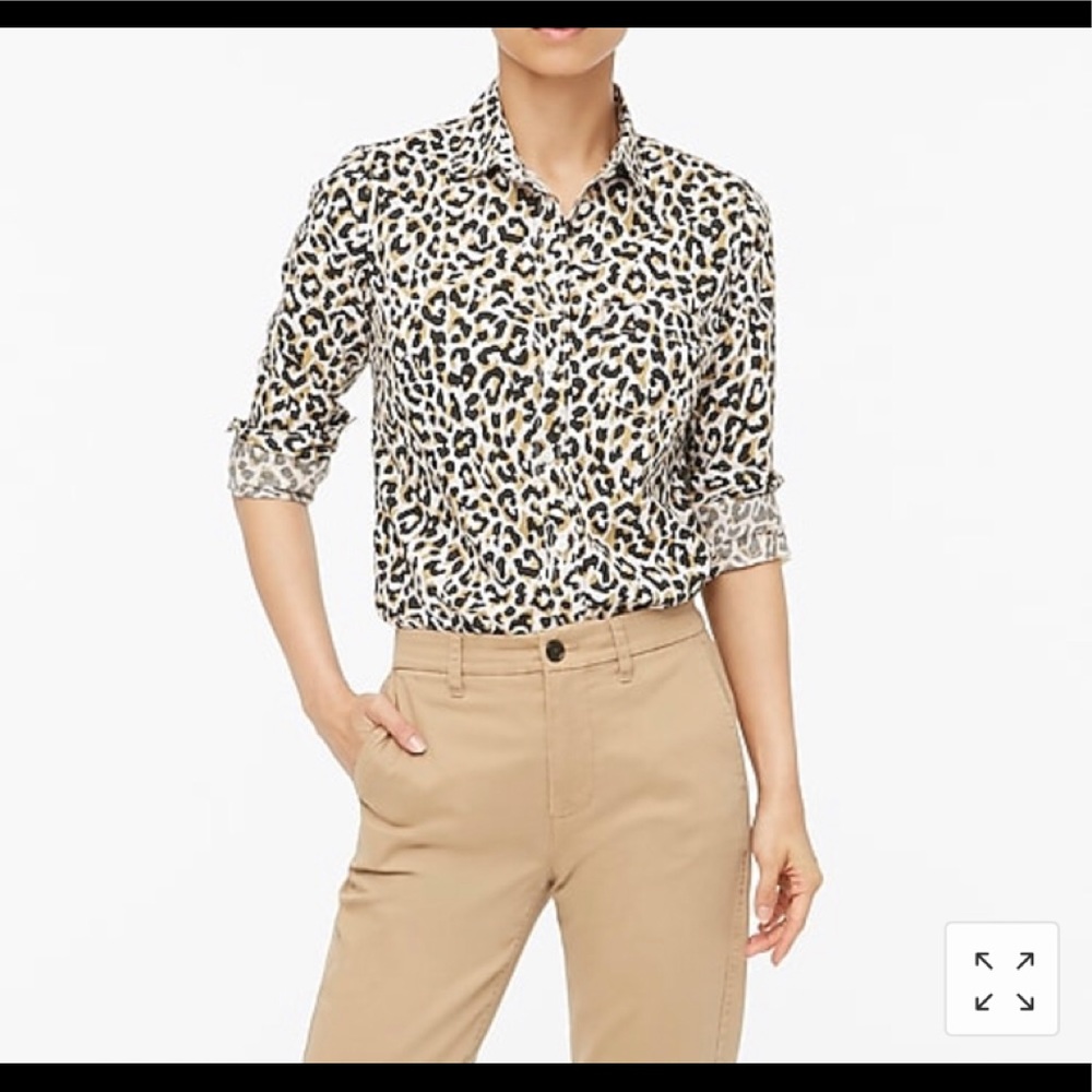 J.Crew Leopard button-up cotton poplin shirt NWT Pit2Pit 18.5"